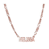 Ari&Lia Single 18K Rose Gold Over Silver Single Block Name Necklace with Figaro Chain NP5-RG