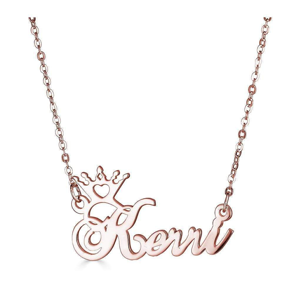 Ari&Lia Single 18K Rose Gold Over Silver Single Crown High Polish Name Necklace NP30568-RG