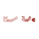 Ari&Lia Stud Earrings 18K Rose Gold Over Silver Mini Script Curved Post Earrings NE30539-CURVED-BRS-RG