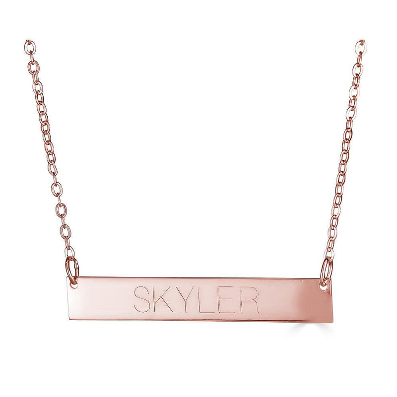 Ari&Lia Trendy 18K Rose Gold Over Silver Bar Necklace With Engraving NP90651-RG