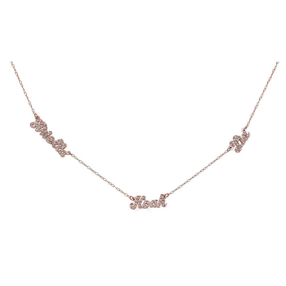Ari&Lia Trendy 18K Rose Gold Over Silver Script Mini Name Necklace With Cz's NP90043-SCRIPT-CZ-RG