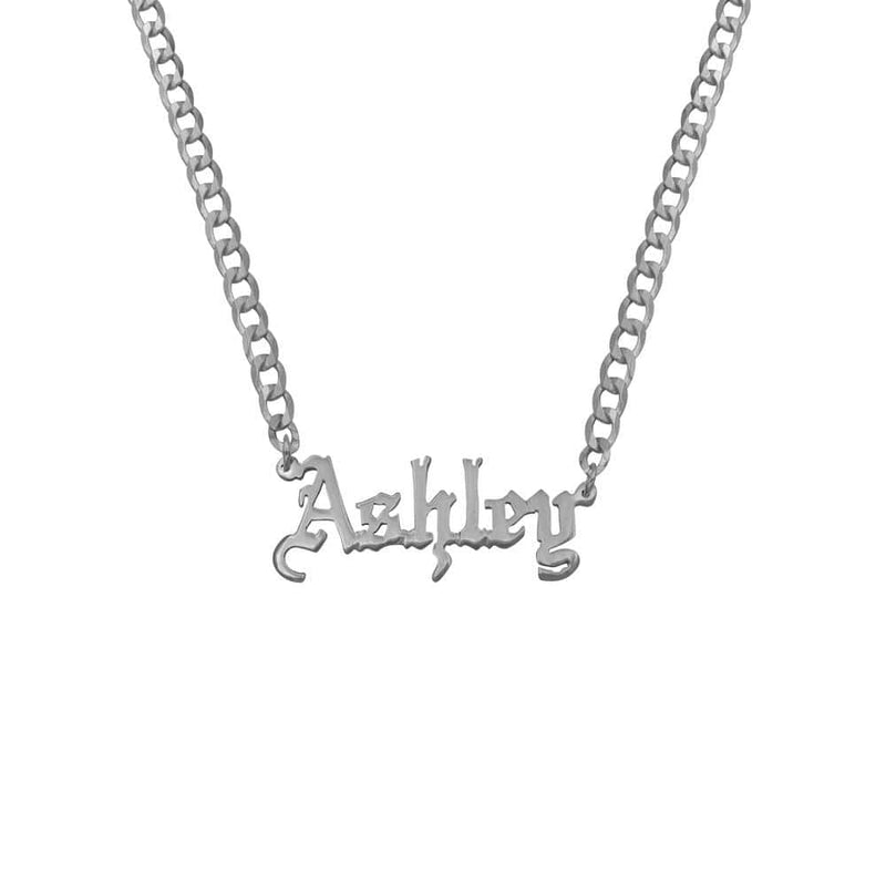 Ari&Lia CURB CHAINS Girls Single Gothic Name Plate with Curb Chain