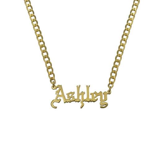 Ari&Lia CURB CHAINS Girls Single Gothic Name Plate with Curb Chain