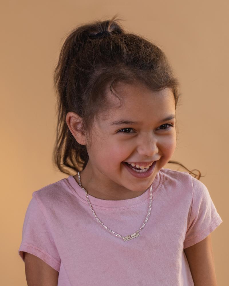 Ari&Lia CURB CHAINS Kids Block Name Necklace with Figaro Chain