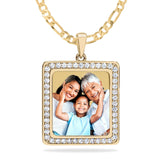 Ari&Lia Photo Pendant Gold Plated / Figaro Chain Square Photo Pendant with Stones PP205-BR-GP