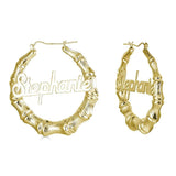 Ari&Lia Hoop Earrings Gold Plated 1.5" Bamboo Name Earrings NE90603-GPSS