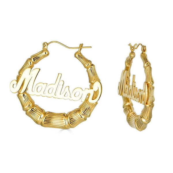 Ari&Lia Hoop Earrings Gold Plated 2" Bamboo Name Earrings NE90605-GPSS