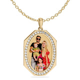 Ari&Lia Photo Pendant Gold Plated / Link Chain Oval Photo Pendant with Stones PP202-BR-GP