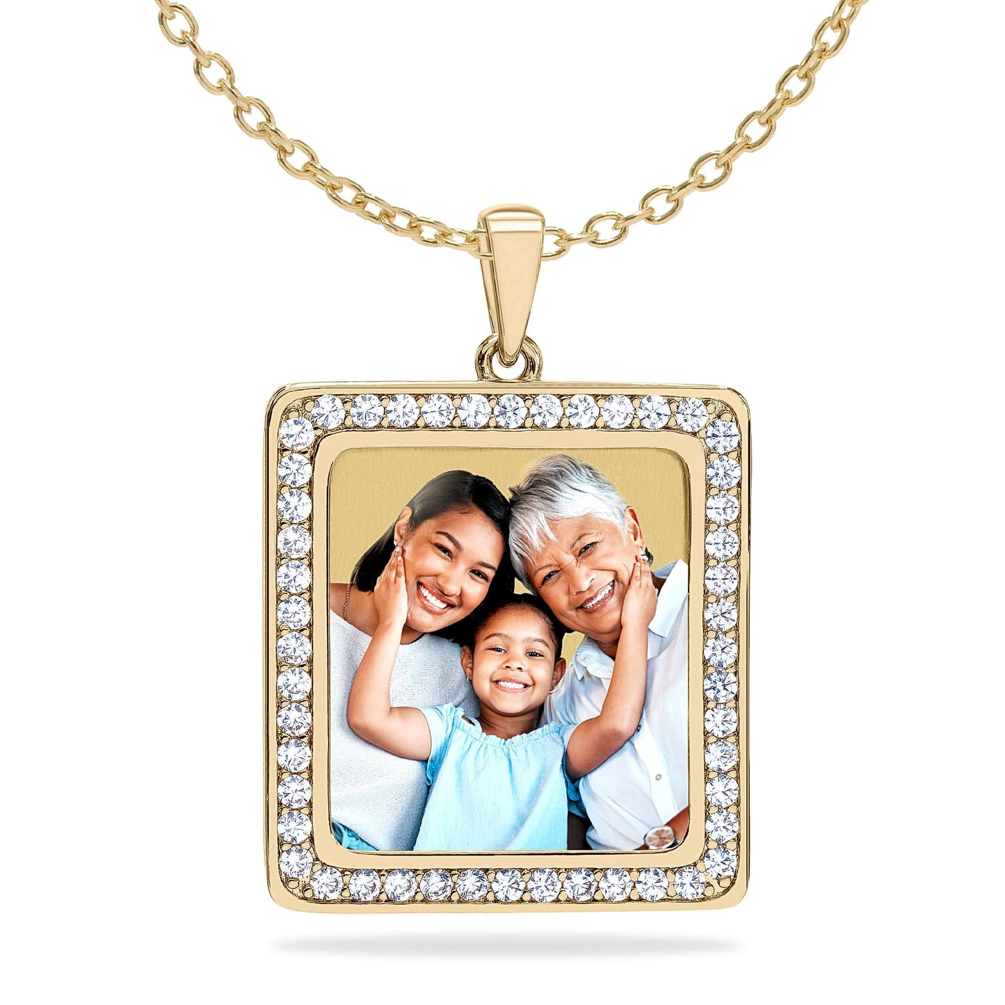 Ari&Lia Photo Pendant Gold Plated / Link Chain Square Photo Pendant with Stones PP205-BR-GP