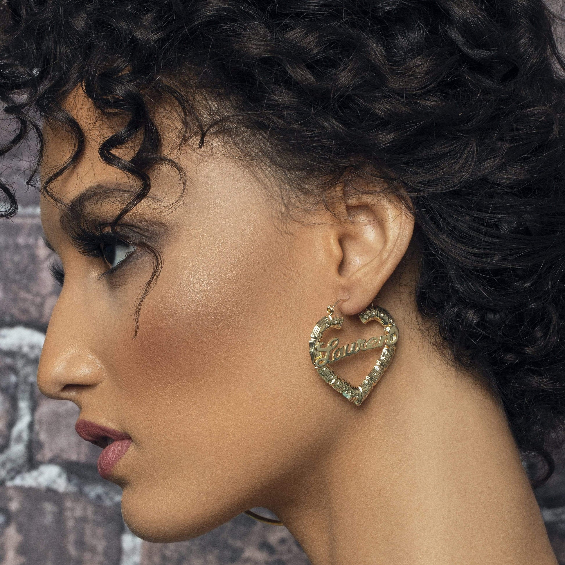 Ari&Lia Hoop Earrings Heart Shape Bamboo Name Earrings