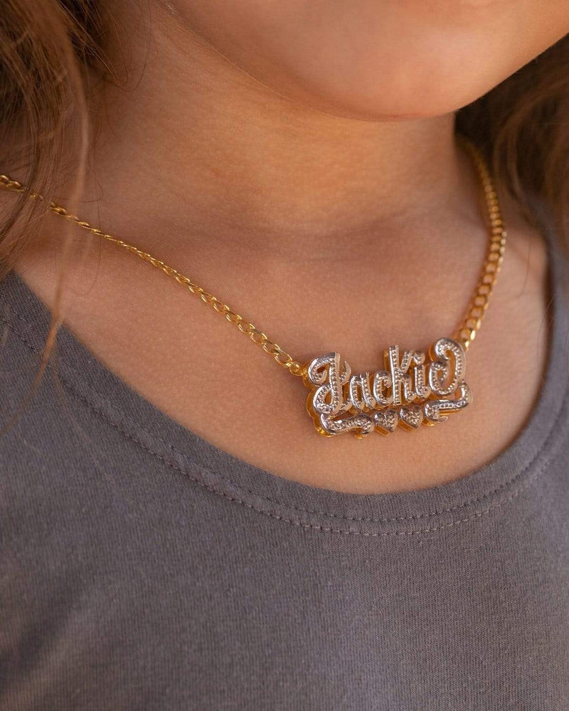 Ari&Lia Double Plated Necklaces Double Plate Kids Name Necklace With Curb Chain