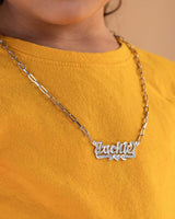 Ari&Lia Kids Name Necklace Paper Clip Kids Single Name Necklace With Diamond Accent.