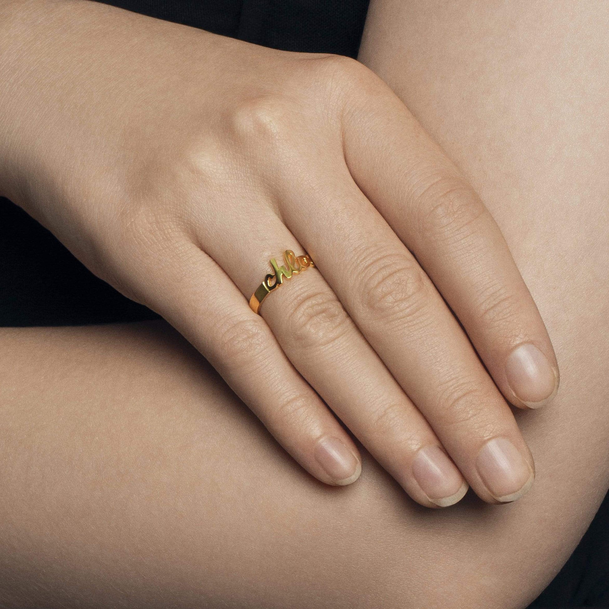 Ari&Lia Rings Mini Script Name Ring With Open Back