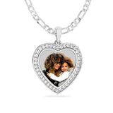 Ari&Lia Photo Pendant Silver Plated / Figaro Chain Heart Shaped Photo Pendant with Stones PP203-BR-S