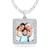 Ari&Lia Photo Pendant Silver Plated / Figaro Chain Square Photo Pendant with Stones PP205-BR-S