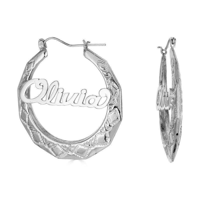 Ari&Lia Hoop Earrings Silver Plated 2" Hoop Name Earrings NE90601-SS