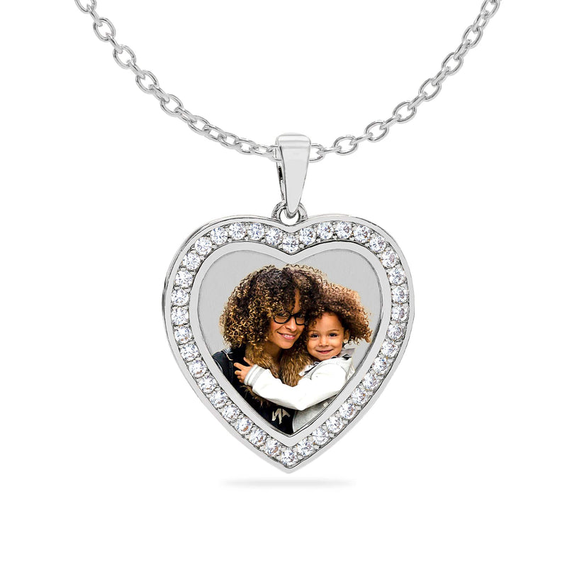 Ari&Lia Photo Pendant Silver Plated / Link Chain Heart Shaped Photo Pendant with Stones PP203-BR-S