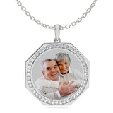 Ari&Lia Photo Pendant Silver Plated / Link Chain Round Photo Pendant with Stones PP201-BR-S