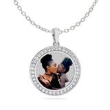 Ari&Lia Photo Pendant Silver Plated / Link Chain Round Photo Pendant with Stones PP204-BR-S