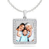 Ari&Lia Photo Pendant Silver Plated / Link Chain Square Photo Pendant with Stones PP205-BR-S