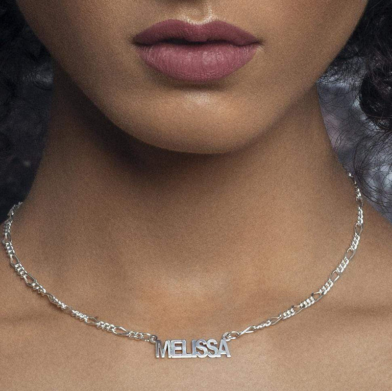 Ari&Lia Single Single Block Name Necklace with Figaro Chain