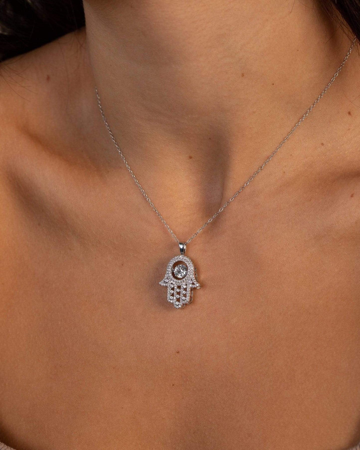 Ari&Lia Single & Trendy Hamsa Pendant With Cubic Zirconia