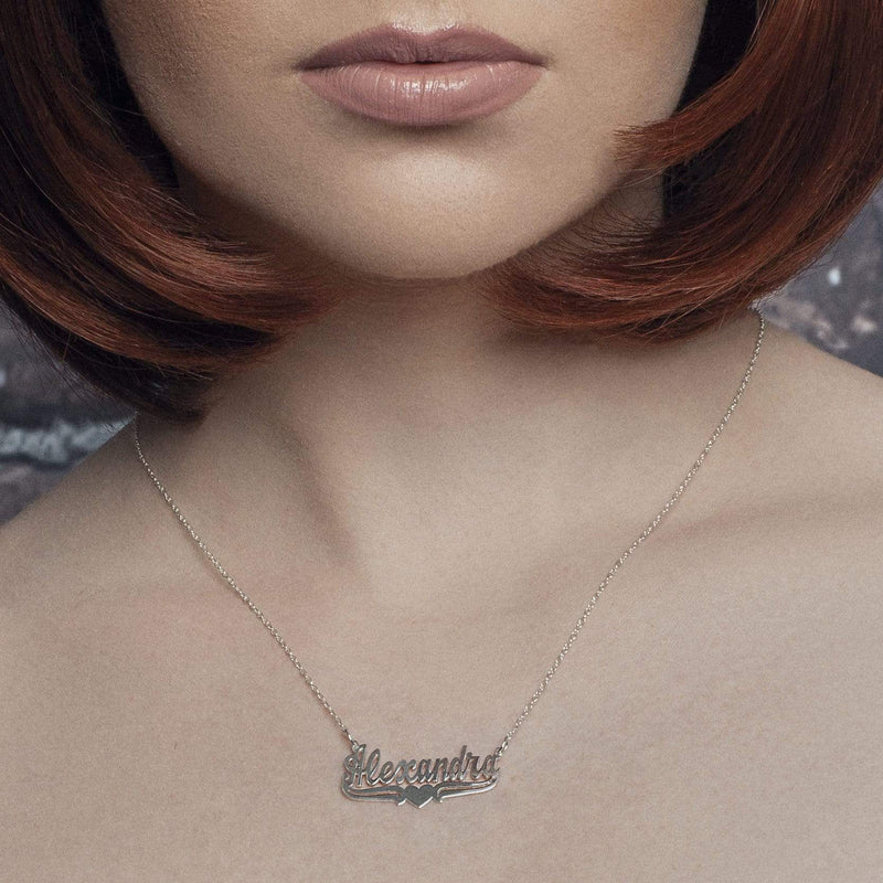 Ari&Lia Single & Trendy Single High Polish Name Necklace With Underline Heart