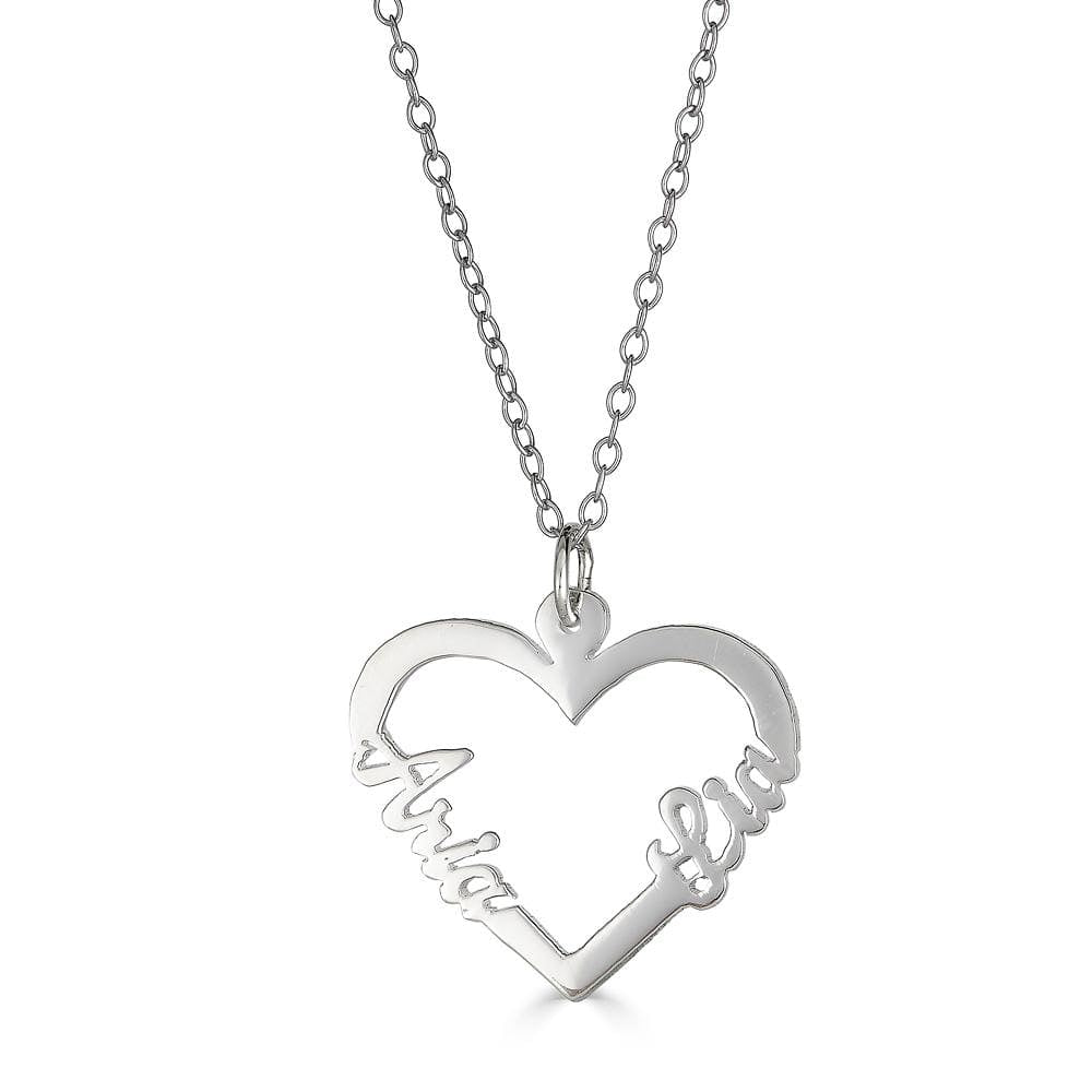 Double Name Script Heart Pendant