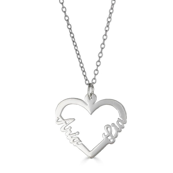 Ari&Lia Trendy Sterling Siler Double Name Script Heart Pendant NP10075-SS