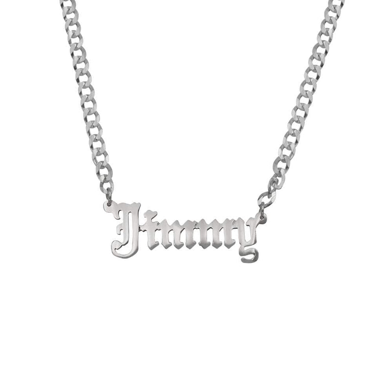 Ari&Lia CURB CHAINS Sterling silver Boys Single Gothic Name Plate with Curb Chain NP30578-KIDS-SS