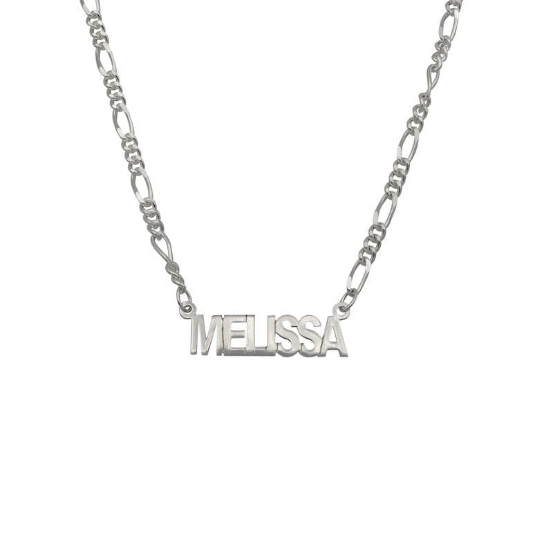 Ari&Lia CURB CHAINS Sterling silver Kids Block Name Necklace with Figaro Chain NP5-KIDS-FIGARO-SS