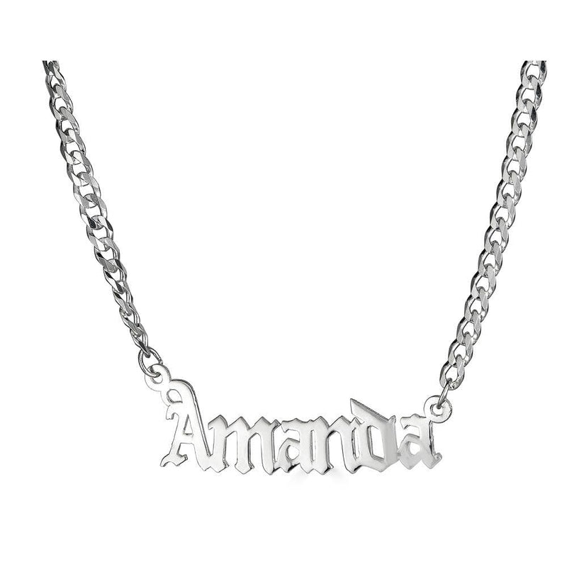 Ari&Lia CURB CHAINS Sterling Silver Single Plate High Polish Gothic Name Necklace With Curb Chain NP30578-Curb-SS