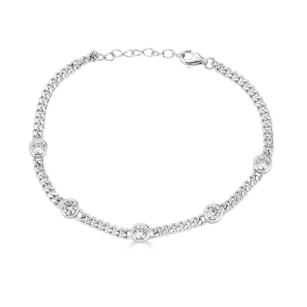 Ari&Lia Delicate Bracelets Sterling Silver Curb Chain Cz Bracelet 10012-SS