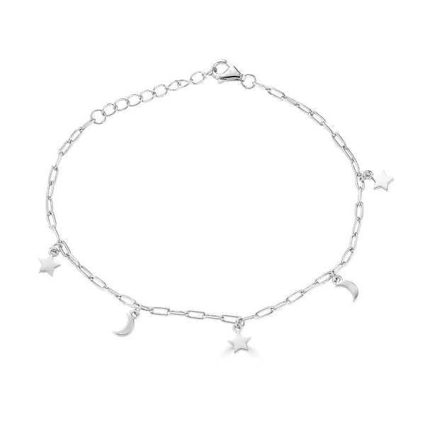Ari&Lia Delicate Bracelets Sterling Silver Paper Clip Star And Moon Bracelet 10017-SS