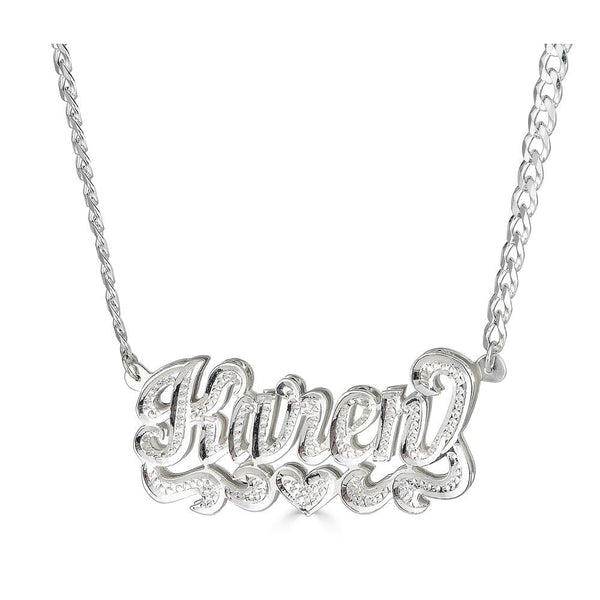Ari&Lia Double Plated Necklaces Sterling Silver Diamond Accent Double Name Necklace With Curb Chain 08Q4031-CURB-SS
