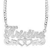 Ari&Lia Double Plated Necklaces Sterling Silver Double Heart Tail Diamond Accent Name Necklace With Curb Chain NP263-S
