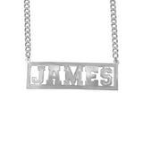 MENS SINGLE BLOCK NAME NECKLACE WITH CURB CHAIN