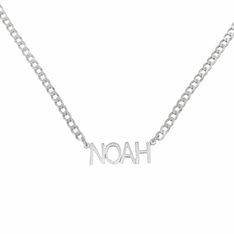 Ari&Lia MENS Sterling Silver Single Block Name Necklace with Curb Chain
