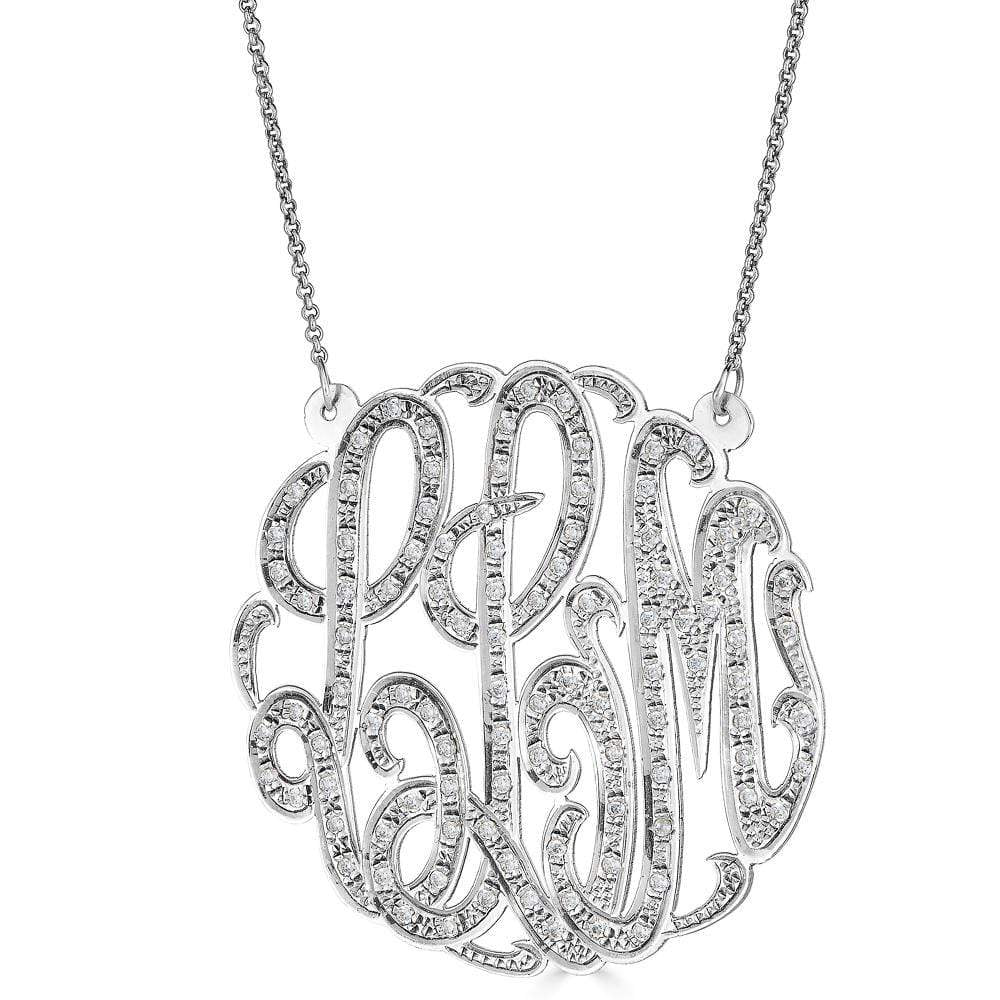 Ari&Lia Monogram & Trendy Sterling Silver 2" Three Letter Script Monogram Necklace With 1.25 Ct Diamonds ZC90831L-A-SS