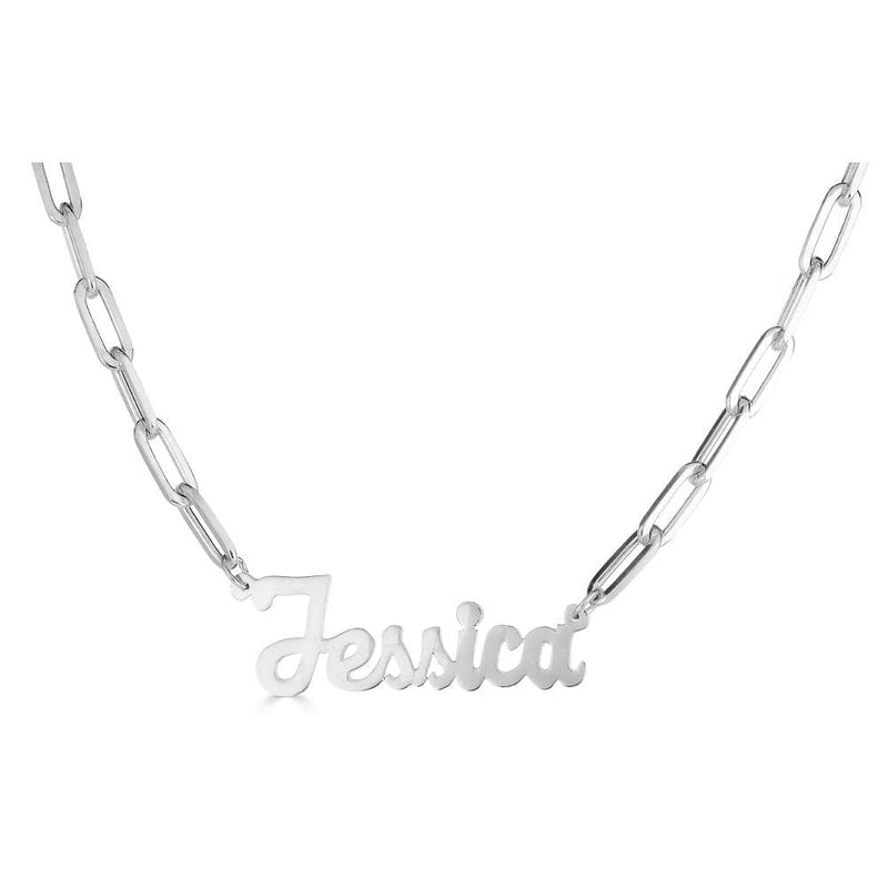 Ari&Lia PAPERCLIP COLLECTION Sterling Silver Single Plated Script High Polish Name Necklace with Paper Clip Chain NP90580-PPC-SS