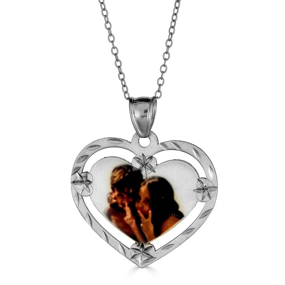 Ari&Lia Picture Pendants Sterling Silver Heart Shape Diamond Cut Edge Picture Pendant C90061-SS