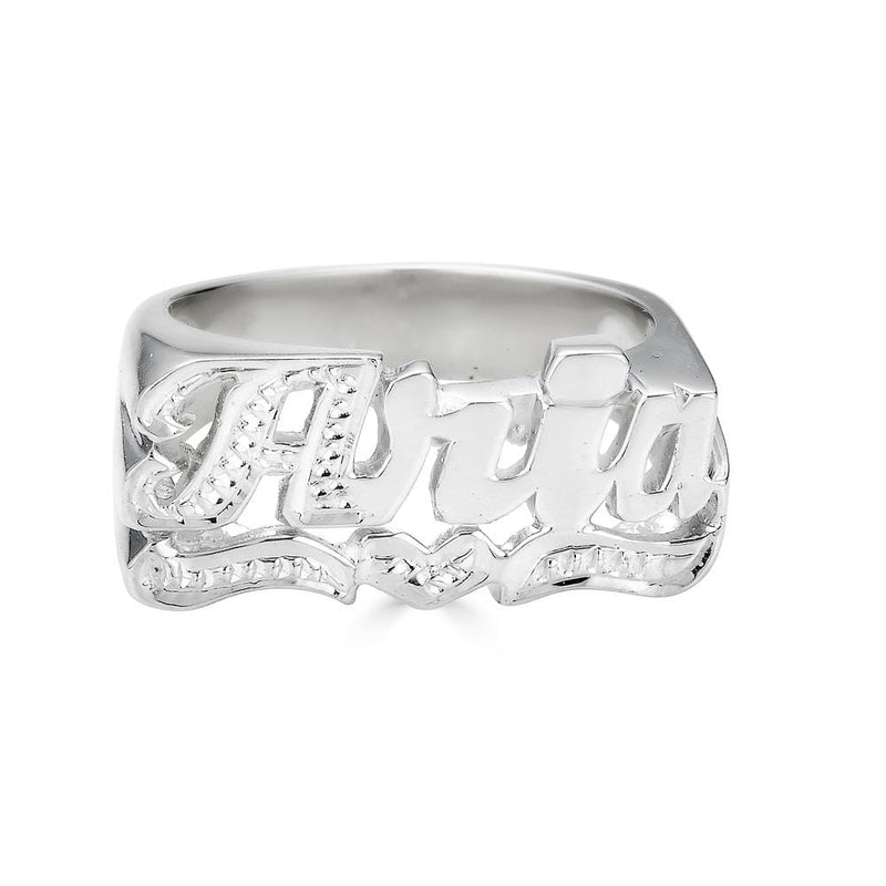 Ari&Lia Rings Sterling Silver Script Name Ring with Diamond Accent On First Letter And Underline NR90626-SS