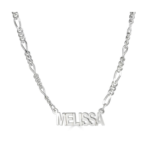 Ari&Lia Single Sterling Silver Single Block Name Necklace with Figaro Chain NP5-SS