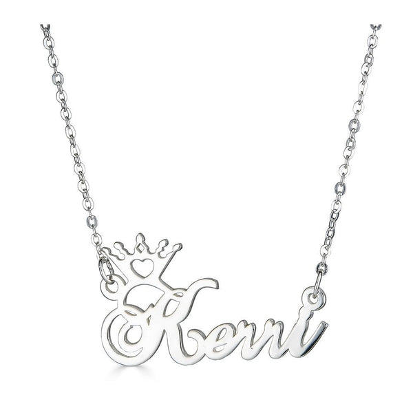 Ari&Lia Single Sterling Silver Single Crown High Polish Name Necklace NP30568-SS