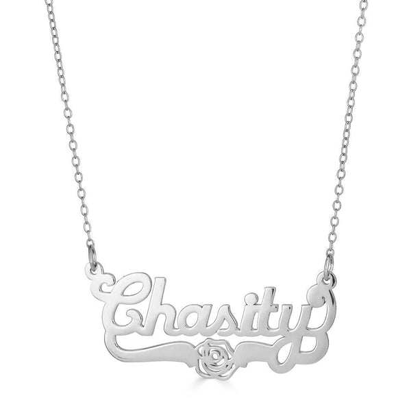 Ari&Lia Single Sterling Silver Single Script Name Necklace with Flower Design NP90582-SS