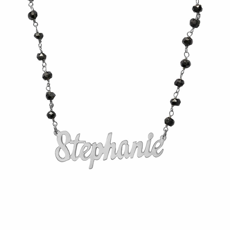 Ari&Lia Single Sterling Silver Single Script Name Necklace With Onyx Chain