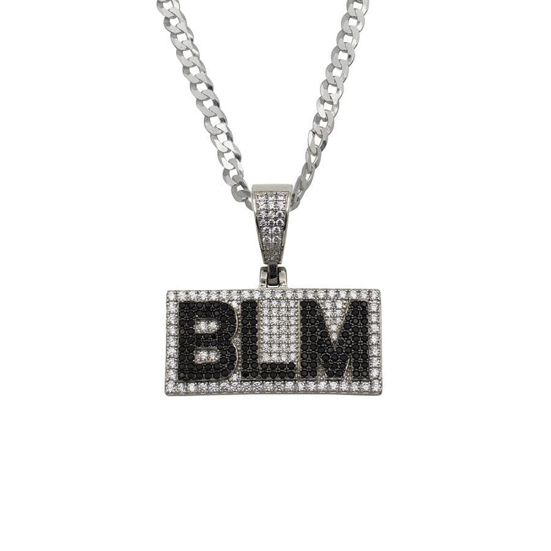 Ari&Lia Single & Trendy Sterling Silver BLM Pendant With Curb Chain. 2.5 Cubic Zirconia BLM-SS