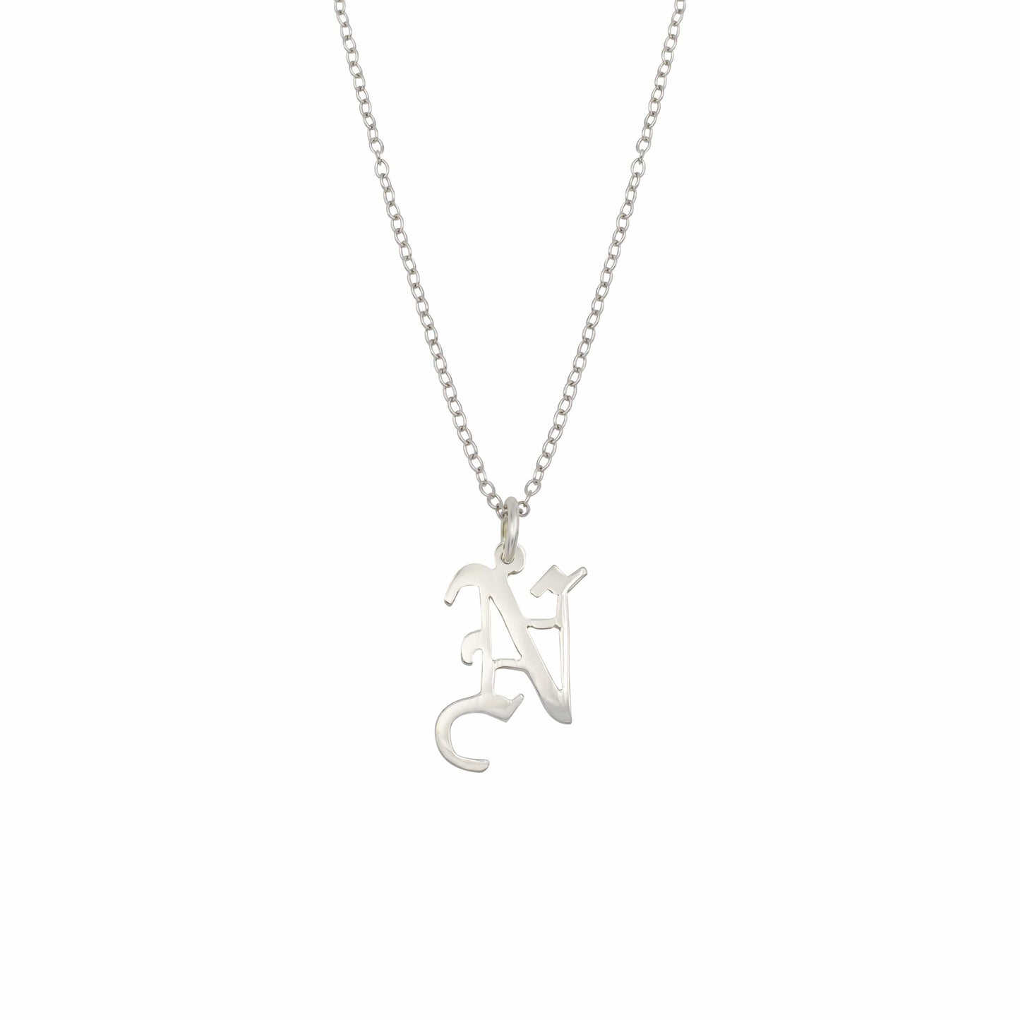 Ari&Lia Single & Trendy Sterling Silver Gothic Initial Necklace