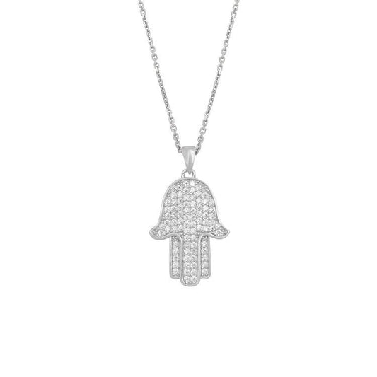 Ari&Lia Single & Trendy Sterling Silver Hamsa Pendant With Cubic Zirconia 11024-SS