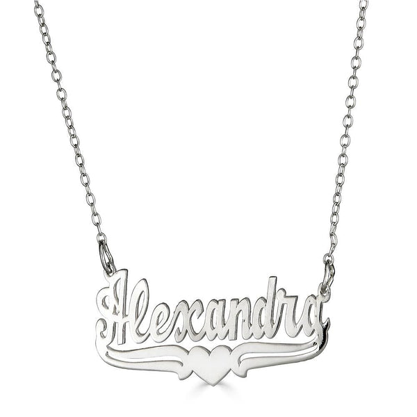 Ari&Lia Single & Trendy Sterling Silver Single High Polish Name Necklace With Underline Heart NP90023-SS